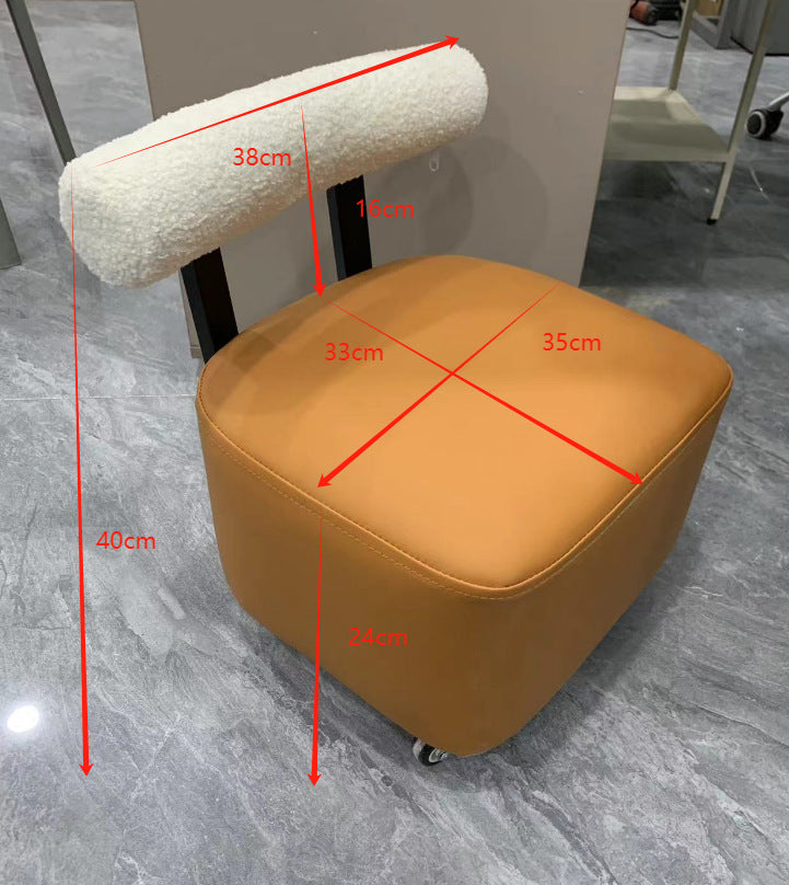 Home Use Mini Stool with Backrest & Omni-Directional Wheels - Minimalist, High-Resilience, Mobile Rolling Stool for Living Room (Multiple Fabric Options)