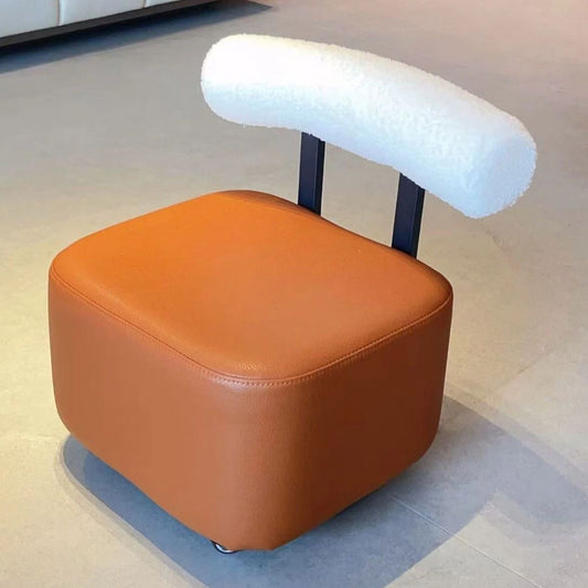 Home Use Mini Stool with Backrest & Omni-Directional Wheels - Minimalist, High-Resilience, Mobile Rolling Stool for Living Room (Multiple Fabric Options)