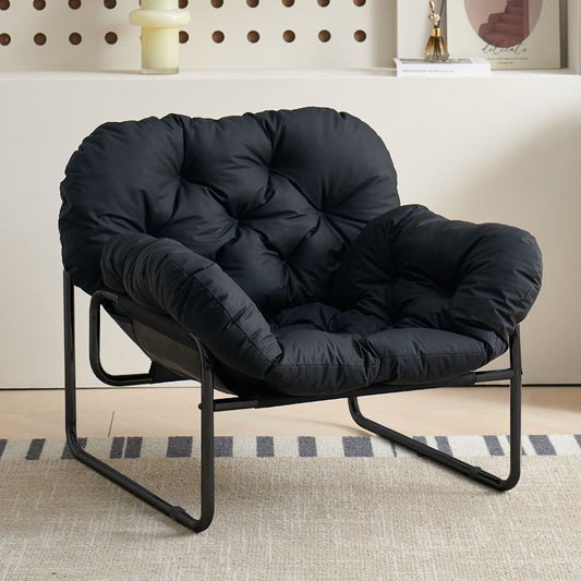 Nordic-Style Single-Person Iron Armchair for Living Room Balcony, Small Apartment Vintage Solid Color Afternoon Nap Lazy Chair